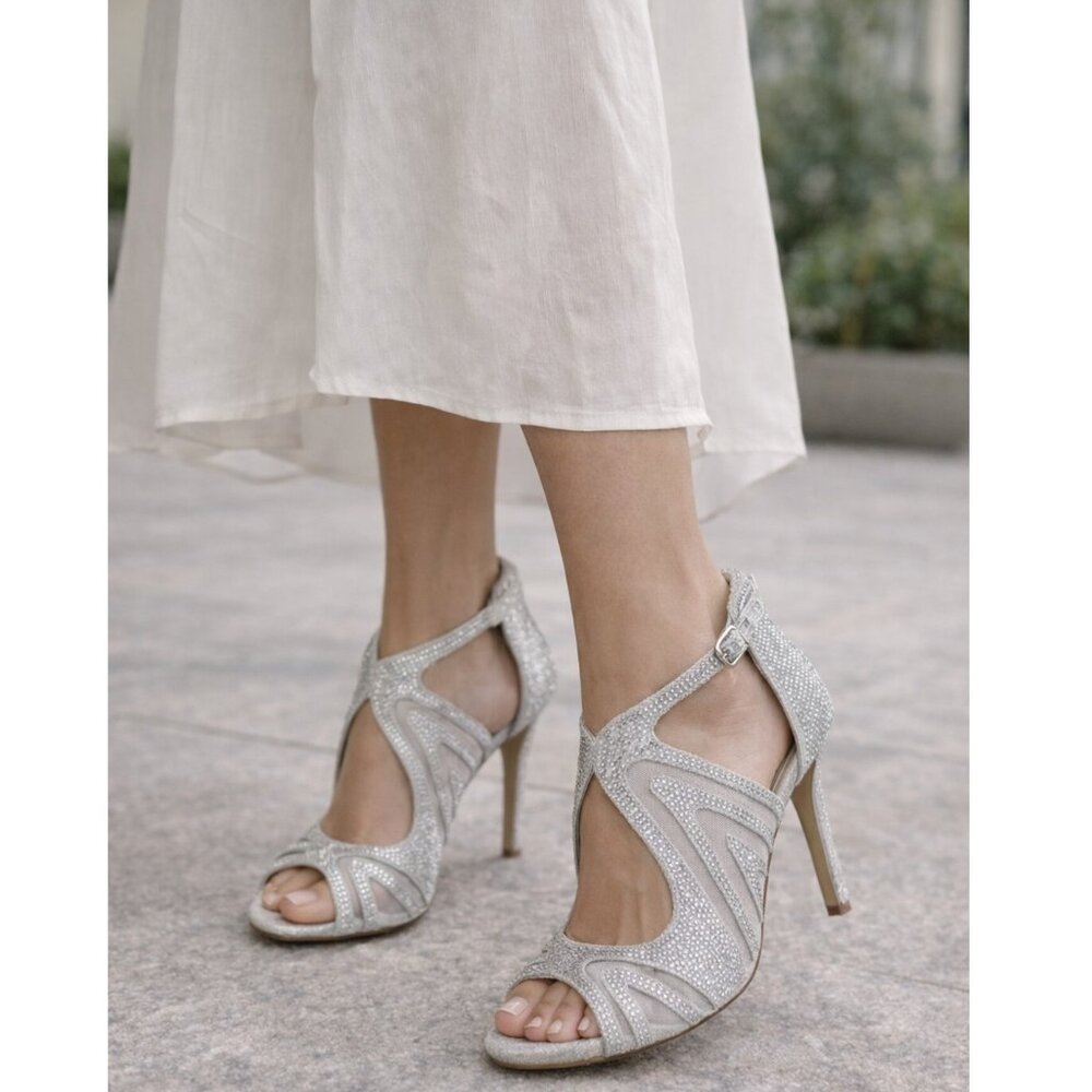 Gianni Bini Sharissah Silver Rhinestone High Heel Sandals Women’s 8.5M – NWB